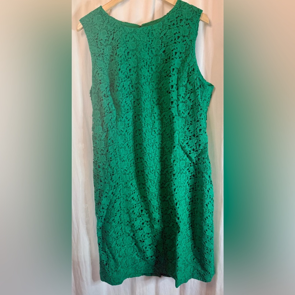 Talbots Vibrant Green Lace Midi Shift Dress